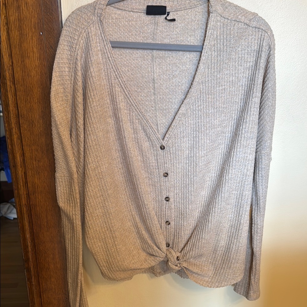 Gray Button-Up Knit Cardigan